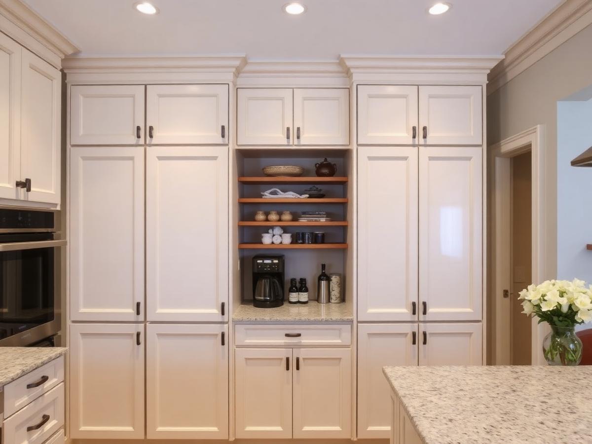 Tall pantry cabinetry with integrated coffee bar