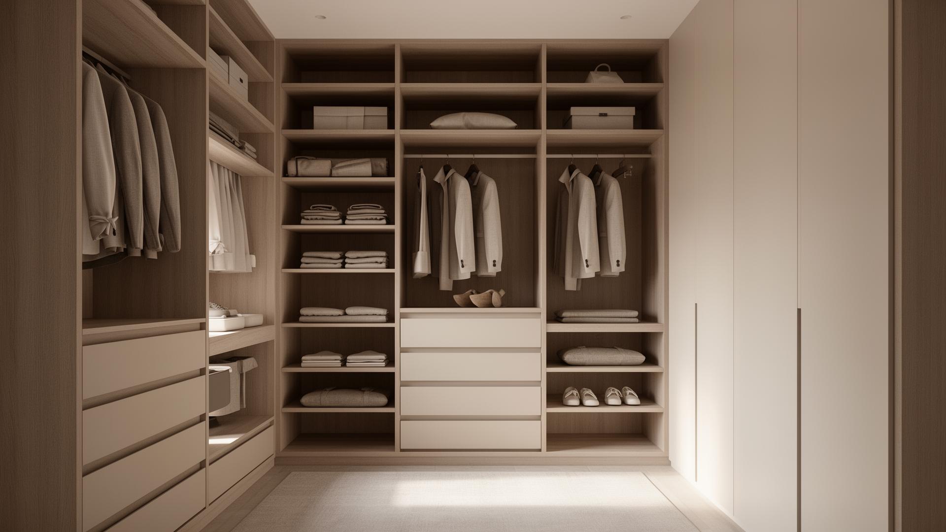 Custom closet millwork with integrated lighting